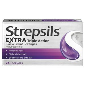 Strepsils 24 Blackcurrant Extra Triple Action Lozenges