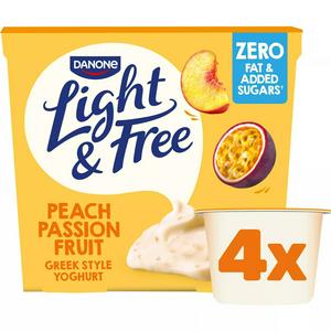 Light&Free Peach Passion Fruit 0% Added Sugar, Fat Free Yogurt 4x115g