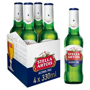 Stella Artois 0.0% Alcohol Free Premium Lager Beer Bottles 4 x 330ml