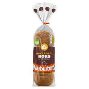 Warburtons Soft Sliced Wholemeal Rolls x6