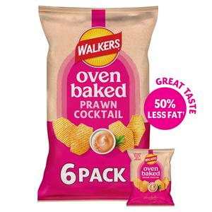 Walkers Baked Prawn Cocktail Snacks Multipack Crisps 6x22g